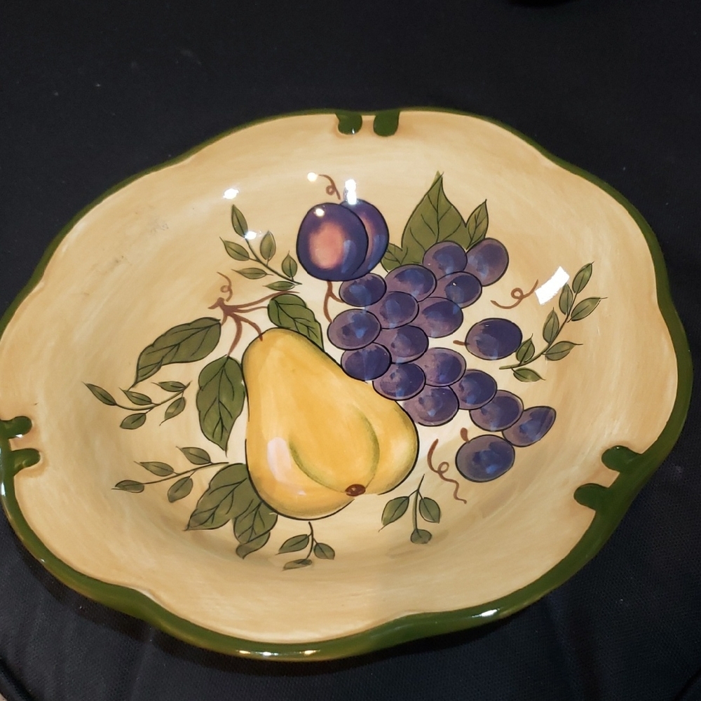 Elegant Ceramic Fruit Bowl with Green and Purple Accents